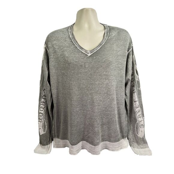 Guess Other - vtg y2k Guess mens thin knit graphic‎ print v neck pullover sweater XL grey